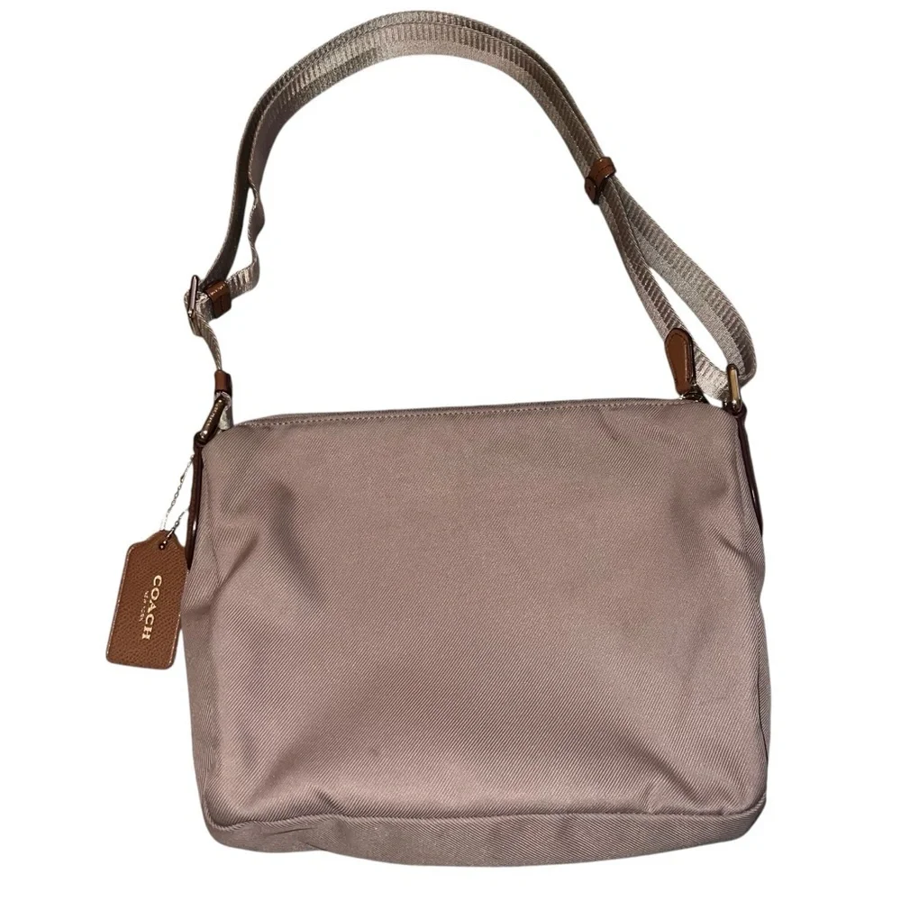 Coach Sawyer Stone Crossbody Bag Taupe Tan Brown Leather Adjustable Strap